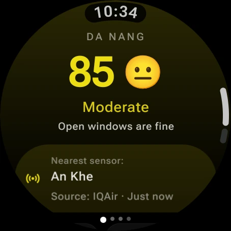 AirWear app screenshot: AQI 85, Moderate, in Da Nang